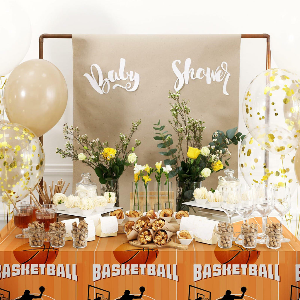 Mindsoft Basketball Tablecloths Disposable Plastic 54x108 Inches 12 Pcs