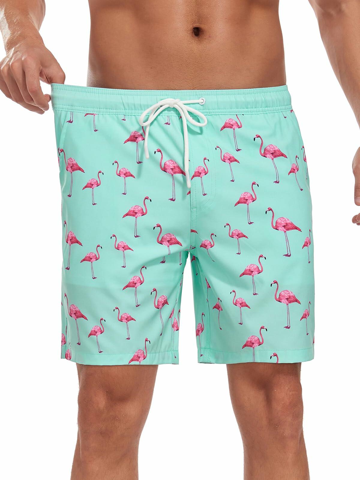 SHEKINI Mens Swim Trunks Compression Lining Quick Dry Pockets Light Green Size L