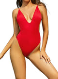 SHEKINI Women's Sexy V Neck One Piece Thong Swimsuit High Cut Pink XL