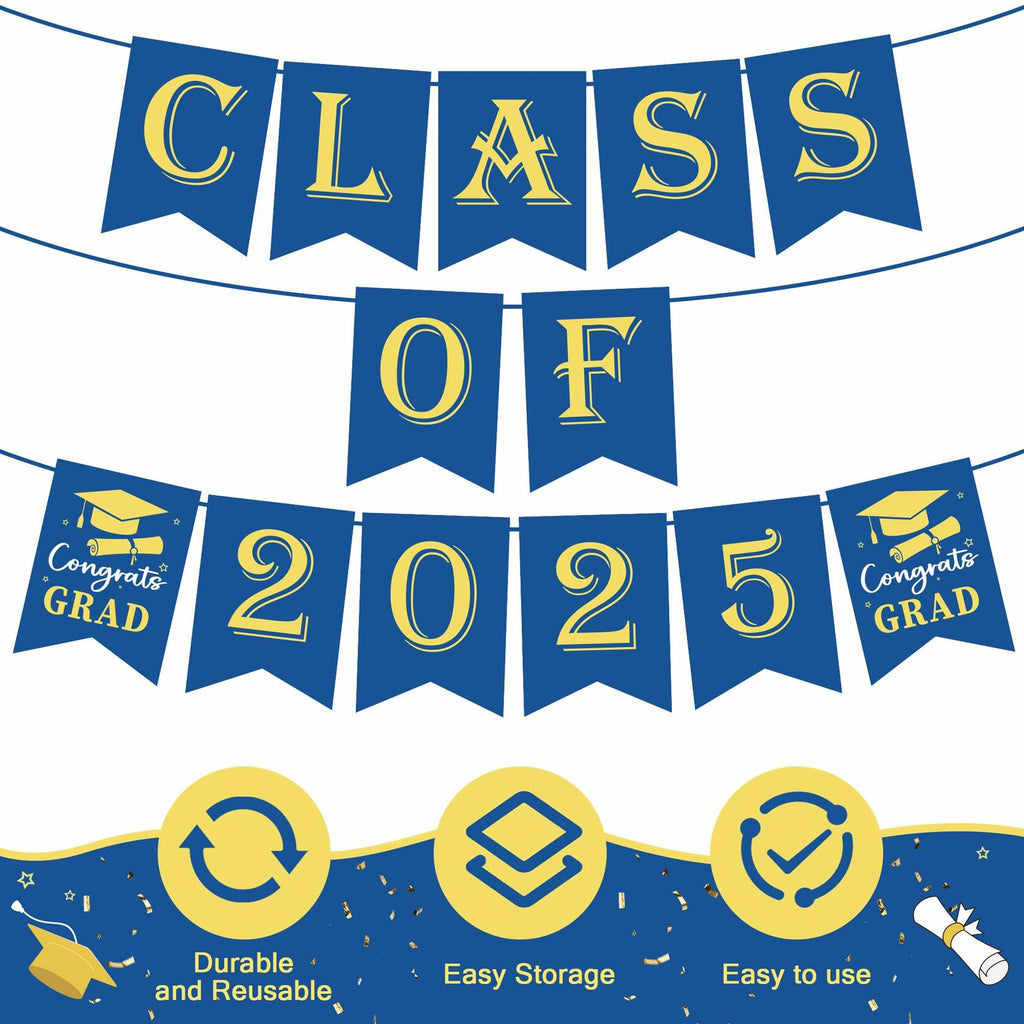 OHOME Graduation Banner 2025 Blue Congrats Grad Backdrop Party Decor