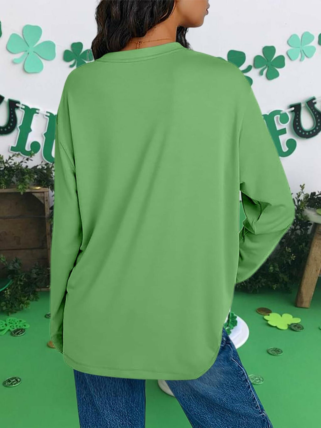 St Patrick's Day Women's Oversized Lucky Shamrock Long Sleeve T-Shirt Size XL