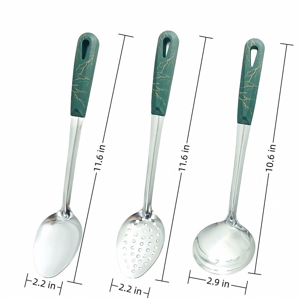 XIAOXGMALL Stainless Steel 3 Pc Serving Spoon Set White Slotted Ladle