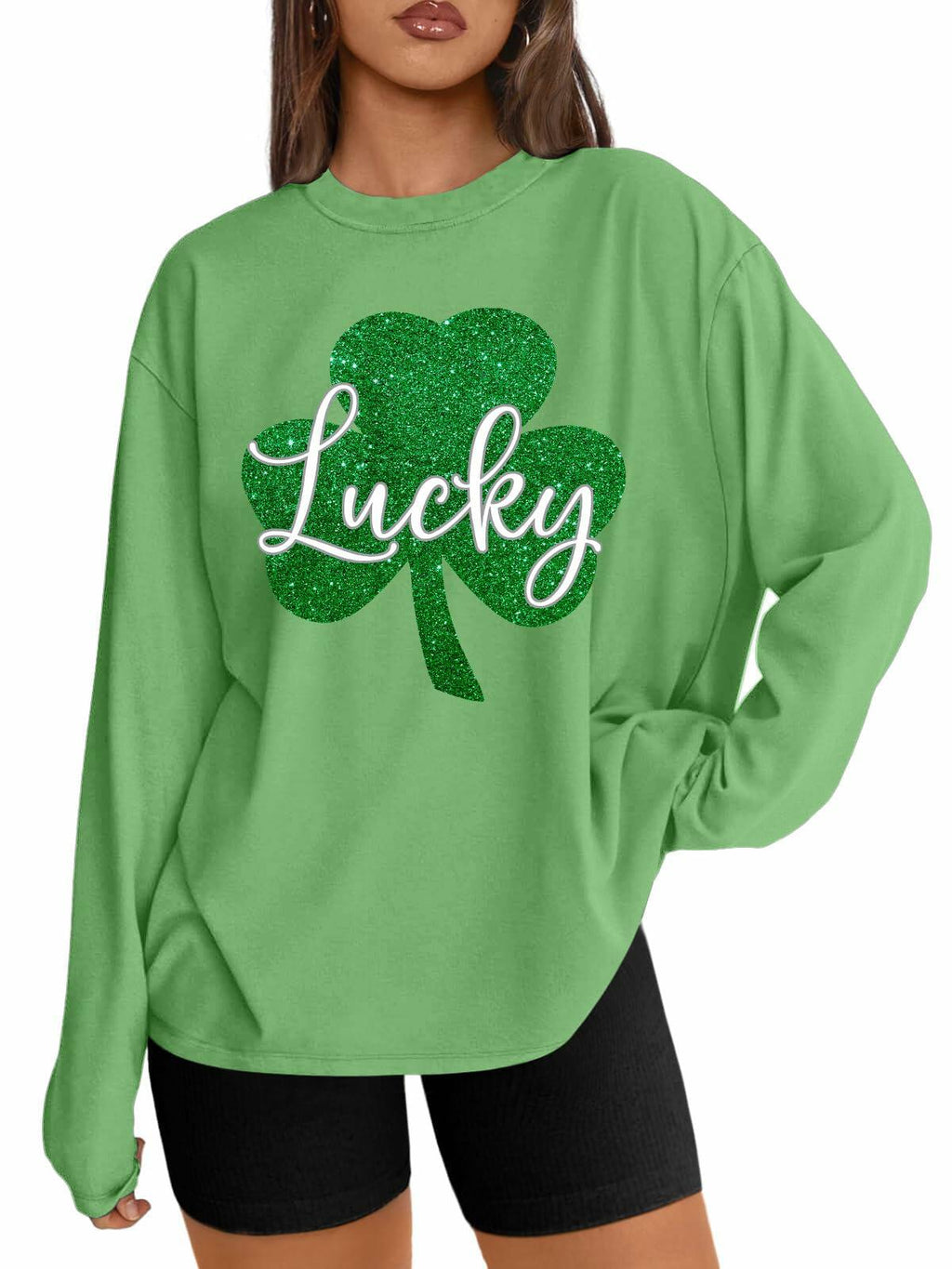 St Patrick's Day Women's Oversized Lucky Shamrock Long Sleeve T-Shirt Size XL
