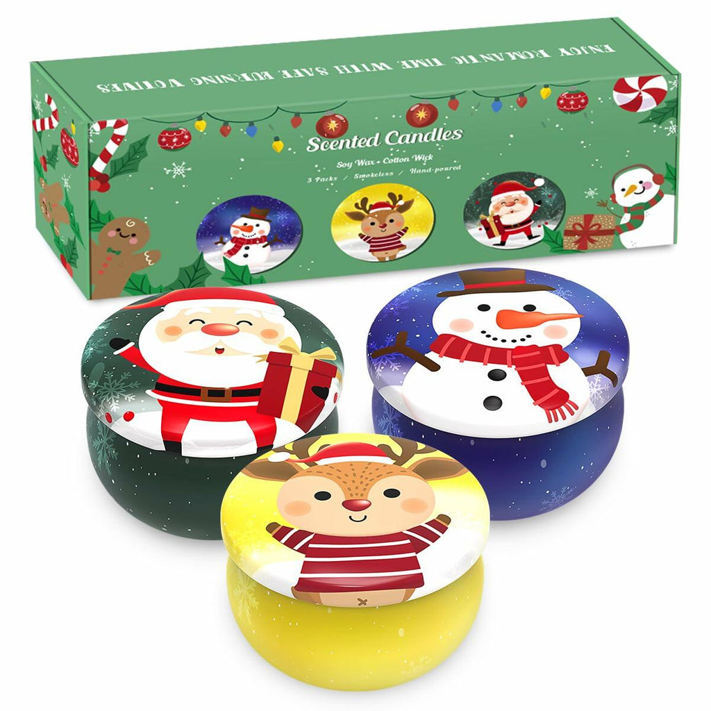Christmas Scented Candle Set 3 Pack Soy Apple Cinnamon Cedar Vanilla 2.5oz
