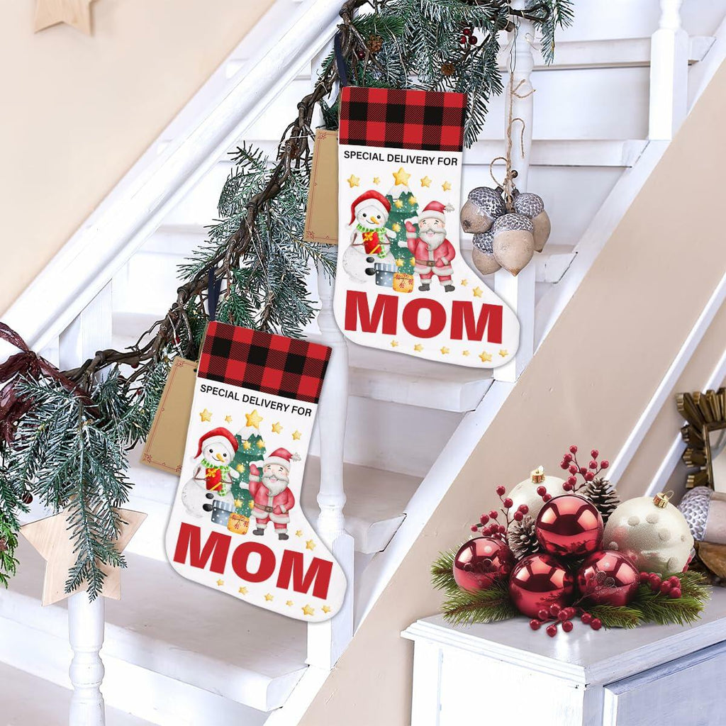 TSUYAWU Mom Christmas Stocking Snowman Xmas Decoration 18x12 Inch