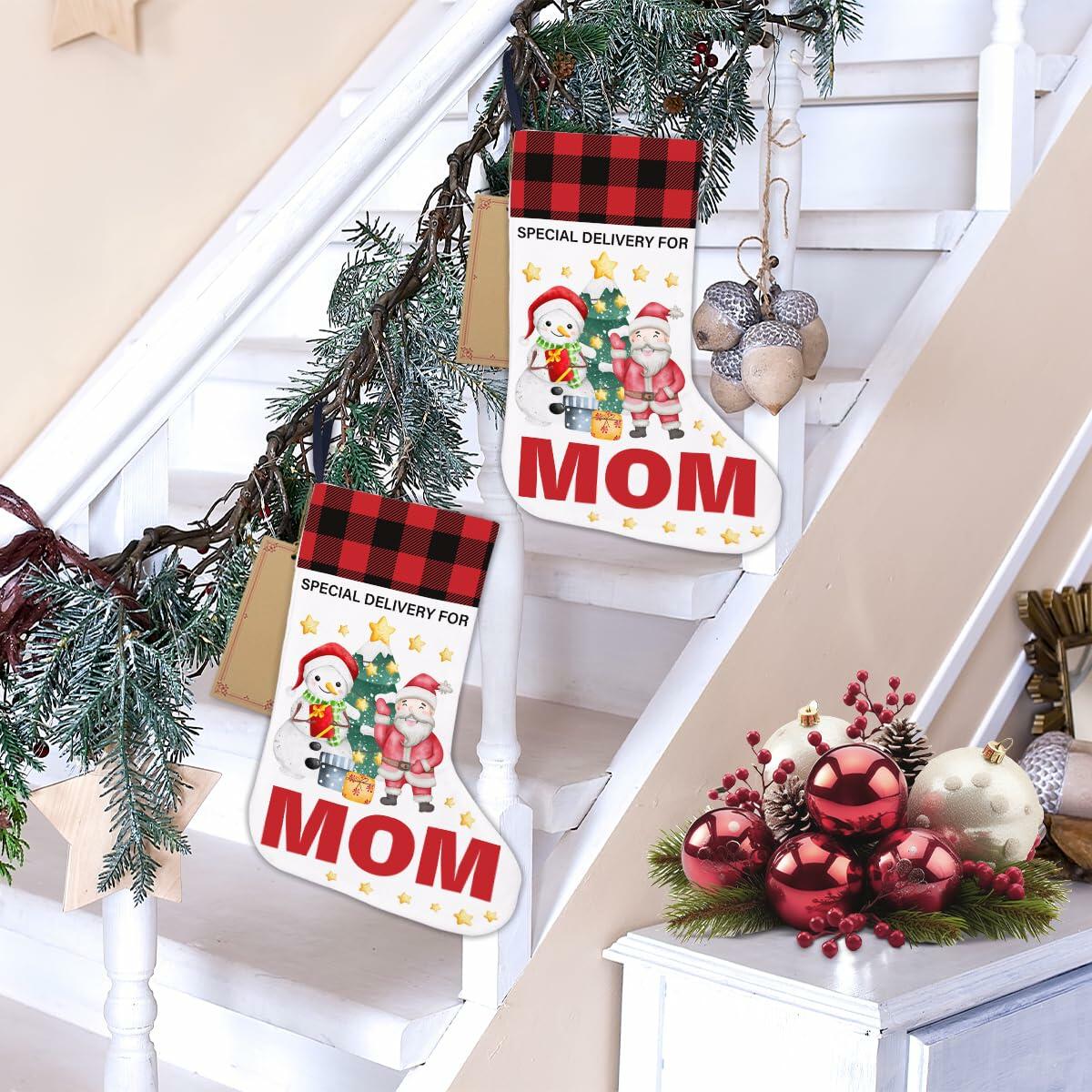 TSUYAWU Mom Christmas Stocking Snowman Xmas Decoration 18x12 Inch