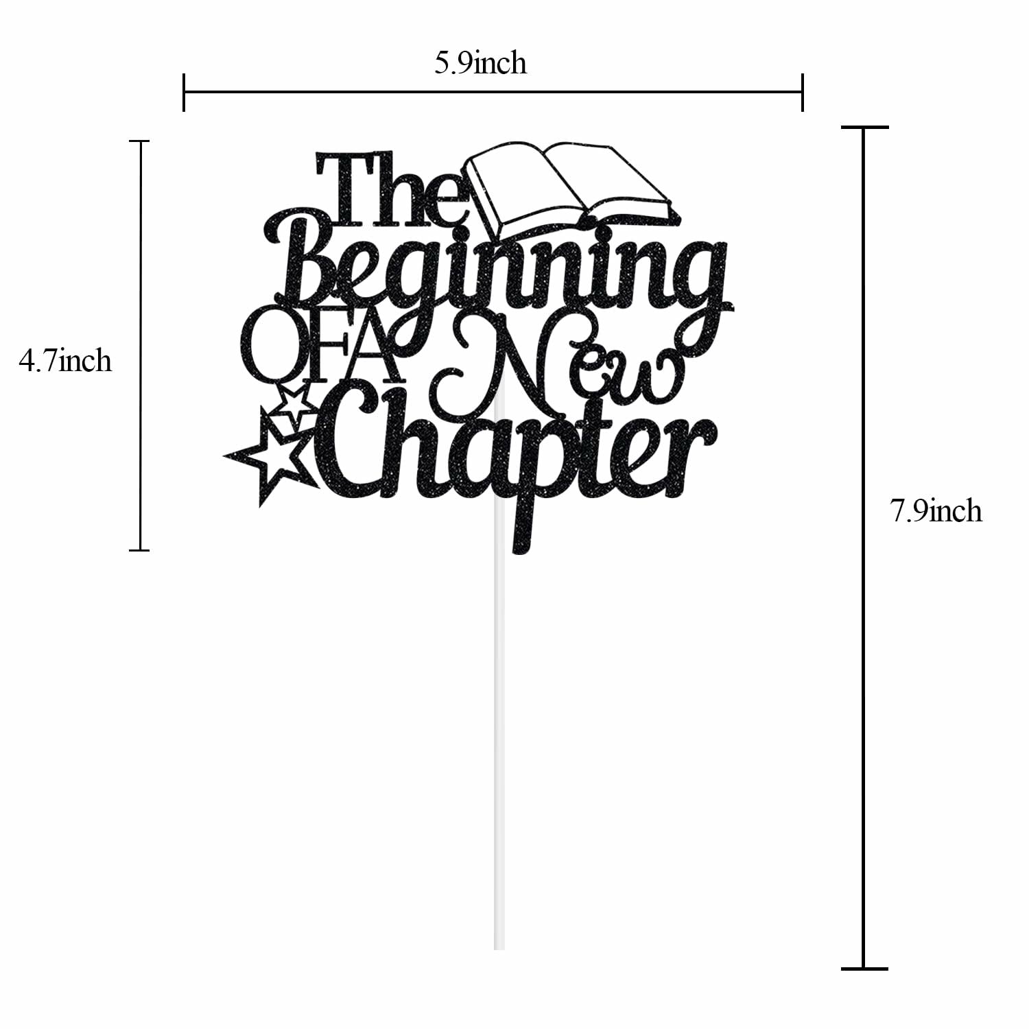 The Beginning of A New Chapter Cake Topper Black Glitter