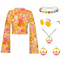 kooirsp 70s Women Hippie Costume Set 6 Pcs Peace Necklace Earrings XX-Large