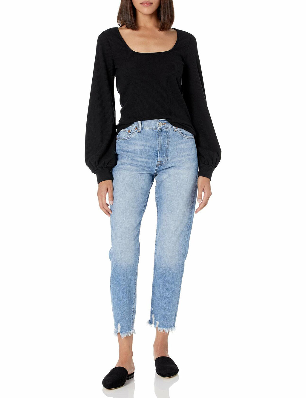 The Drop Women's @lucyswhims Square-Neck Balloon-Sleeve Top Black Size L