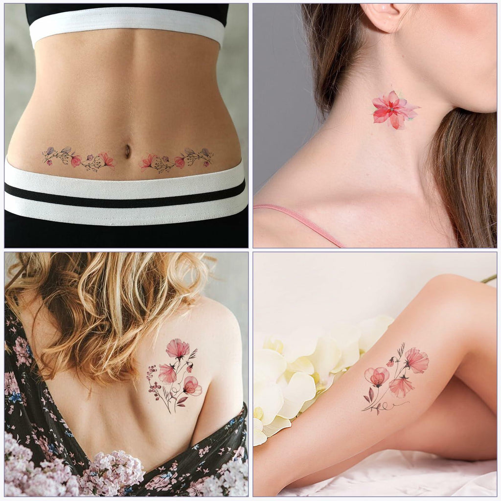 Jeffdad 20 Sheets Watercolor Floral Temporary Tattoos Stickers for Women