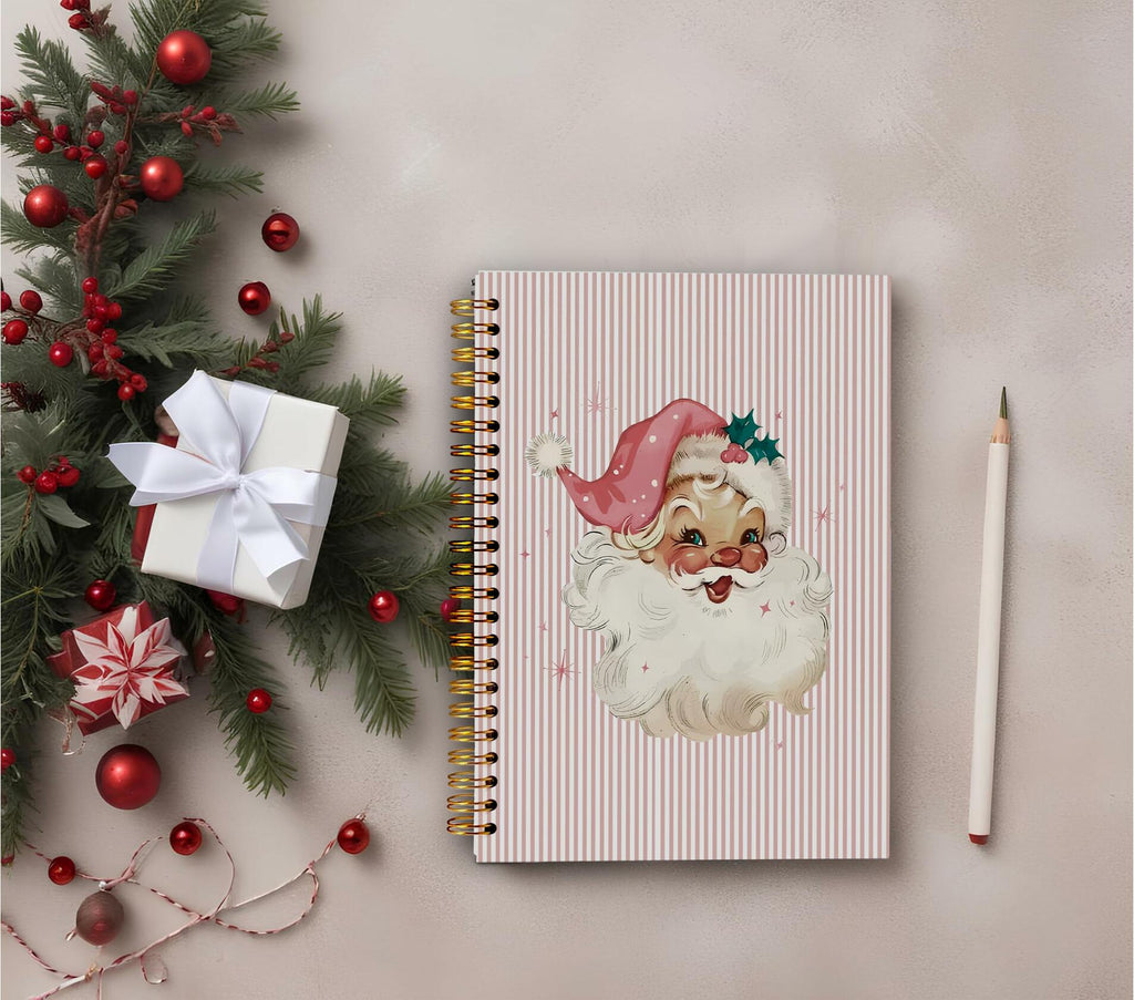 Ecezatik Christmas Notebook Pink Vintage Santa 5.5x8.3 Inch Spiral