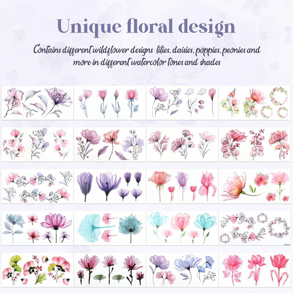 Jeffdad 20 Sheets Watercolor Floral Temporary Tattoos Stickers for Women