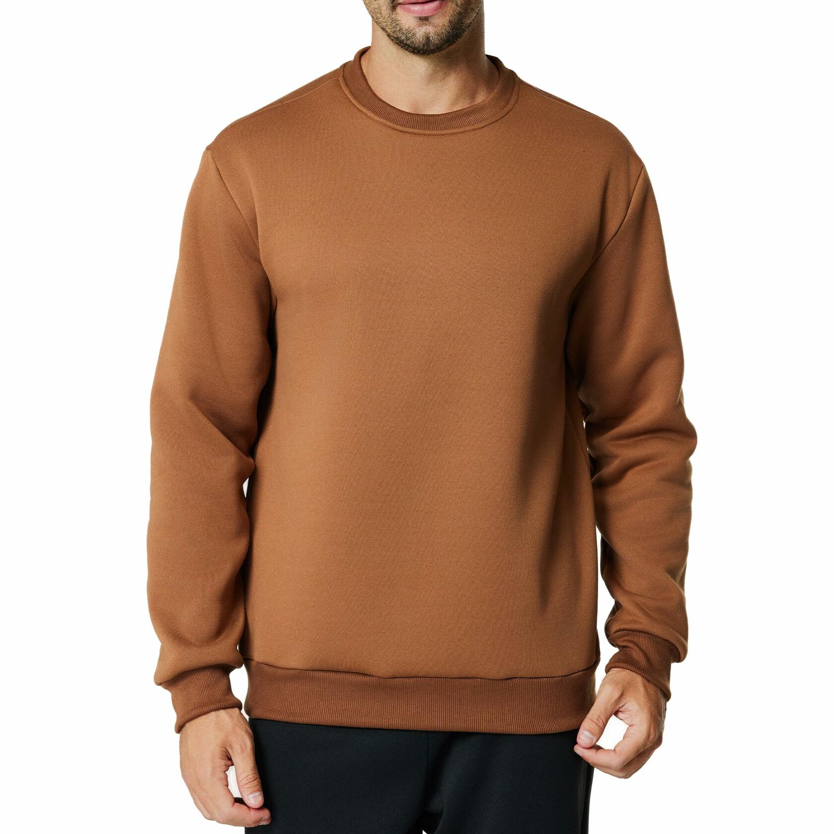 Men's Crewneck Sweatshirt Athletic Fleece Pullover Brown Size L