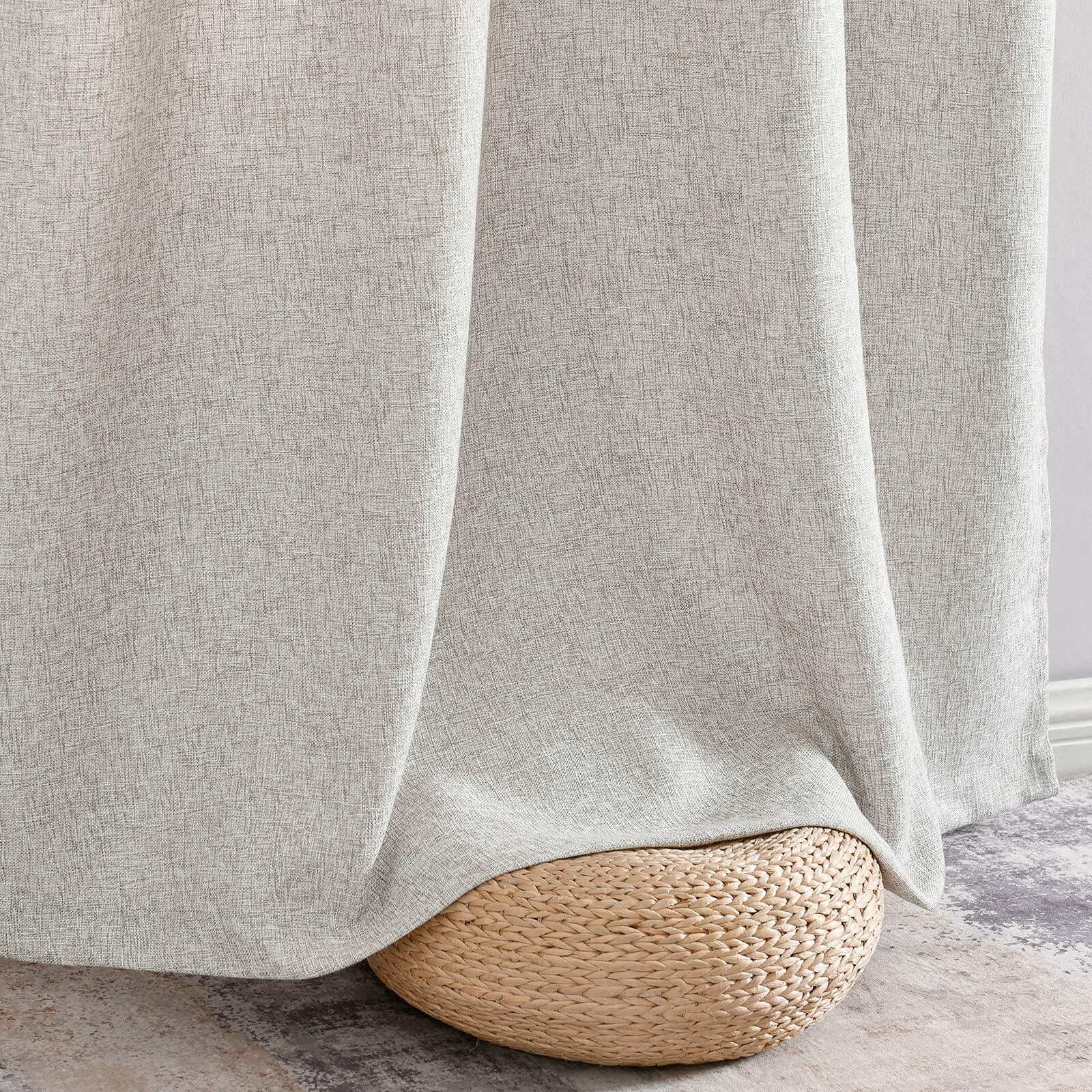 2pc Jinchan Faux Linen Burlap Curtains 63" Heathered Gray Grommet Panels