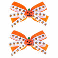 Halloween Pumpkin Hair Bows Clips Orange Dual-Layered Grosgrain Ribbon