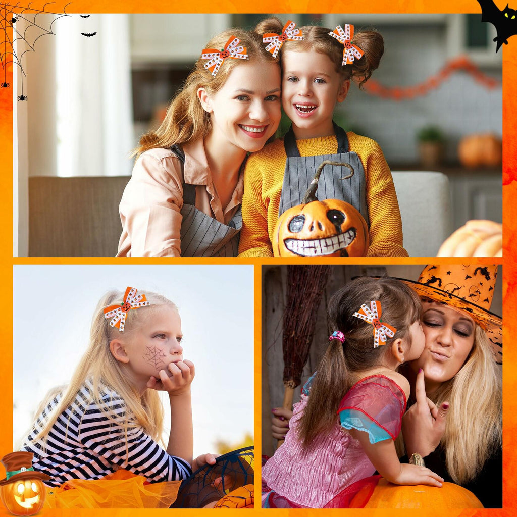 Halloween Pumpkin Hair Bows Clips Orange Dual-Layered Grosgrain Ribbon