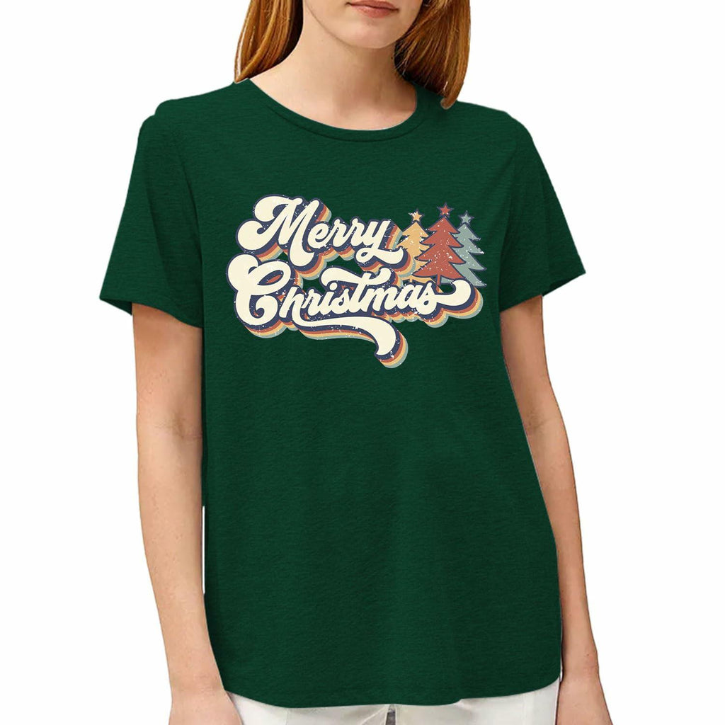 Vintage Merry Christmas Shirt Women Holiday Xmas Tee Tops Green Size S