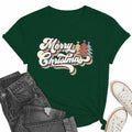 Vintage Merry Christmas Shirt Women Holiday Xmas Tee Tops Green Size S