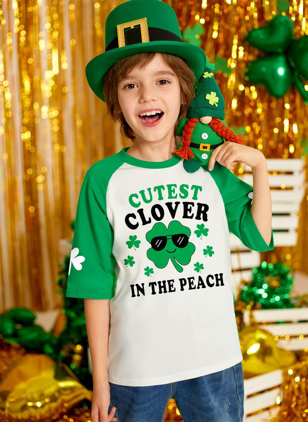 BesserBay Toddler St Patricks Day Clover Raglan Tee White Size 2 Years