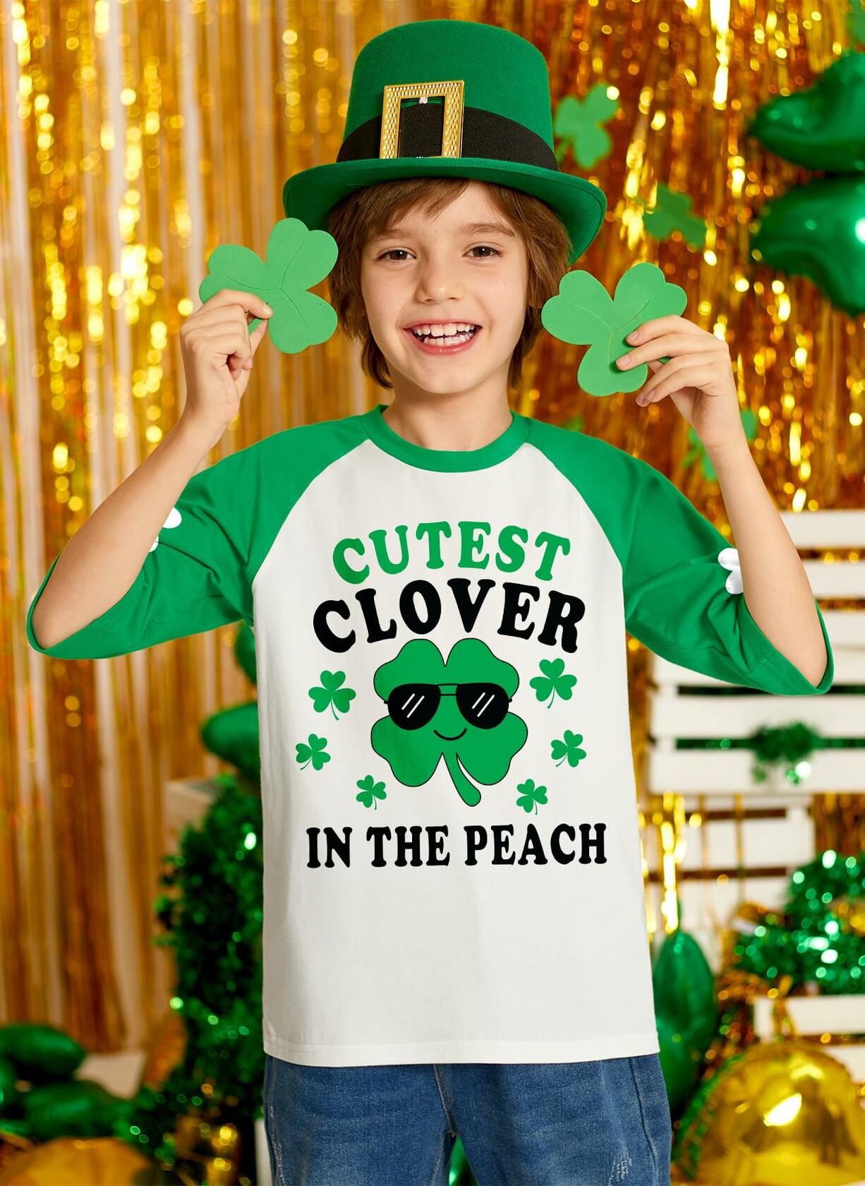 BesserBay Toddler St Patricks Day Clover Raglan Tee White Size 2 Years