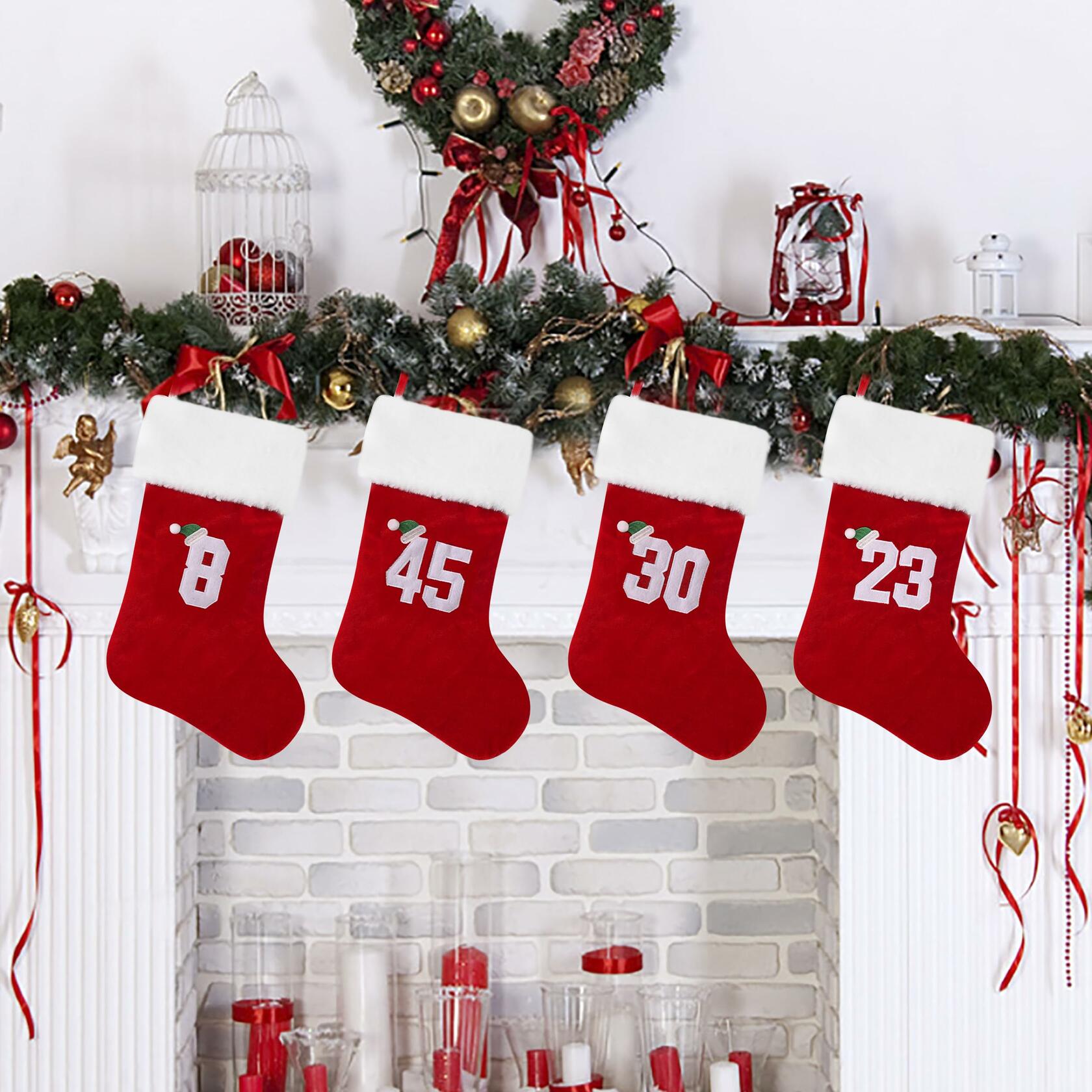 BELISHMIE 20-Inch Red Christmas Stocking Gold Embroidered Number 23