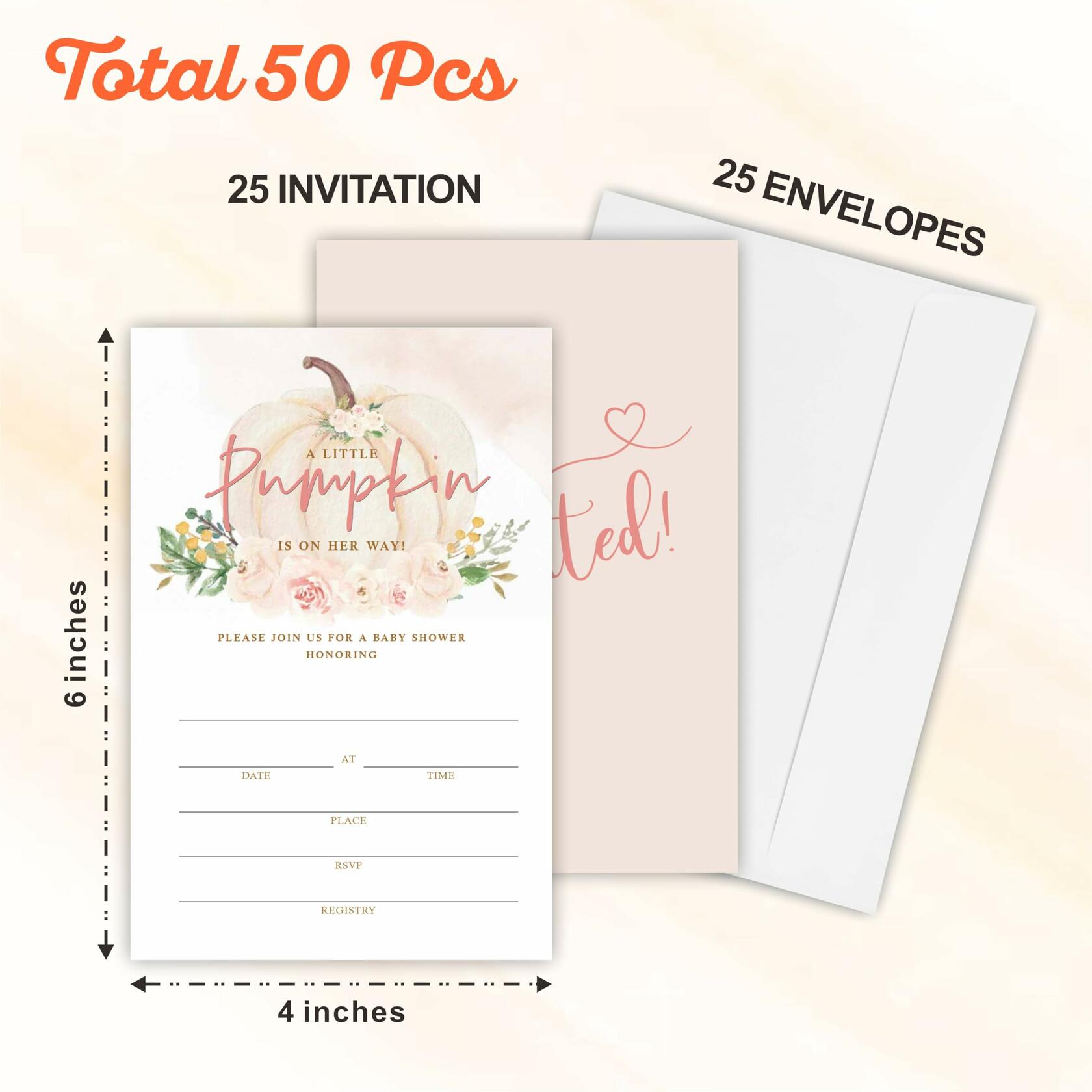 A Sweet Pumpkin Baby Shower Invitations Set of 25 Boho Pumpkin Girl Invites