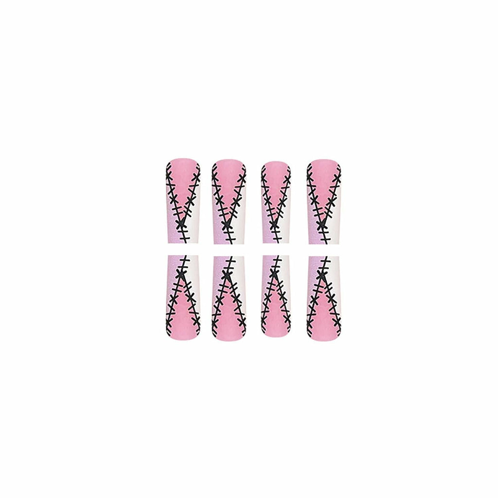RIICFDD Halloween Fake Nails 24 Pcs Coffin Pink French Tip Ghost Designs