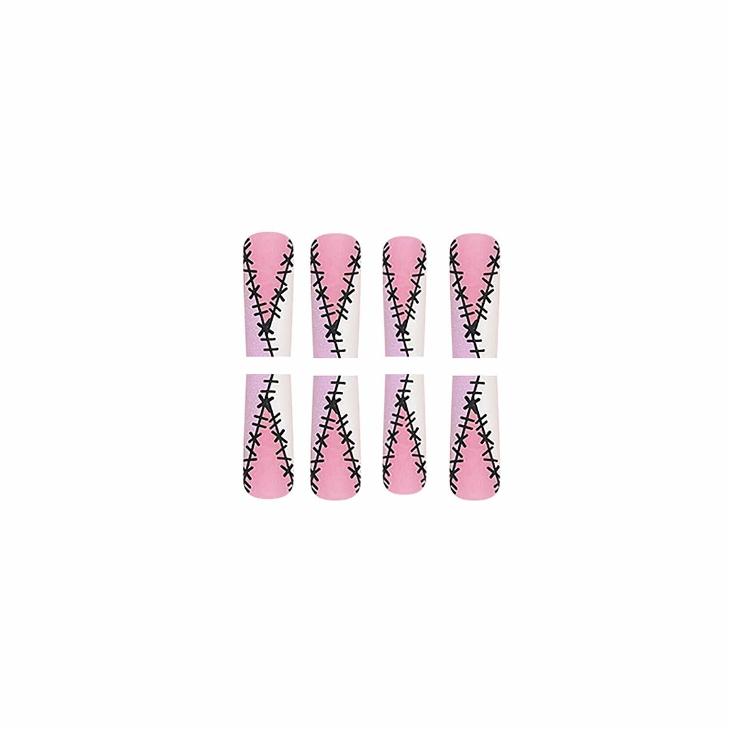 RIICFDD Halloween Fake Nails 24 Pcs Coffin Pink French Tip Ghost Designs