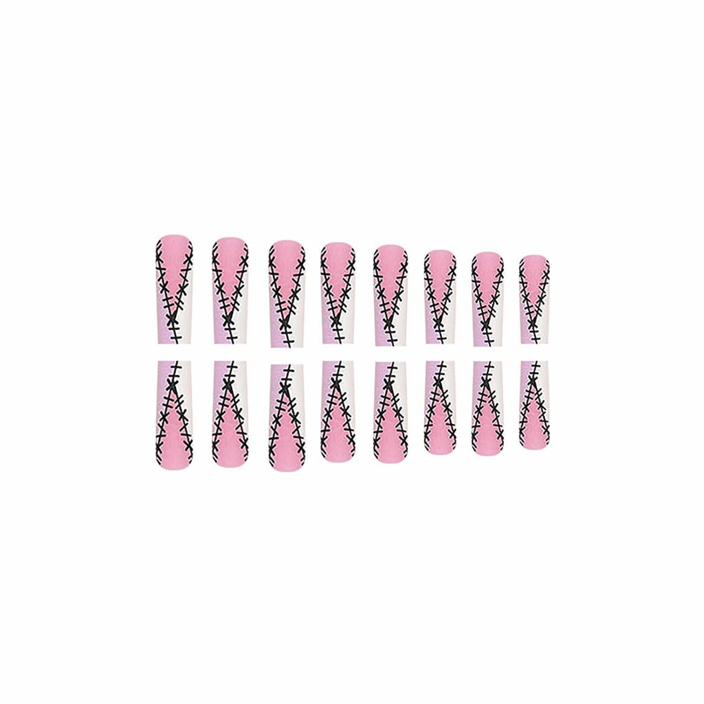 RIICFDD Halloween Fake Nails 24 Pcs Coffin Pink French Tip Ghost Designs