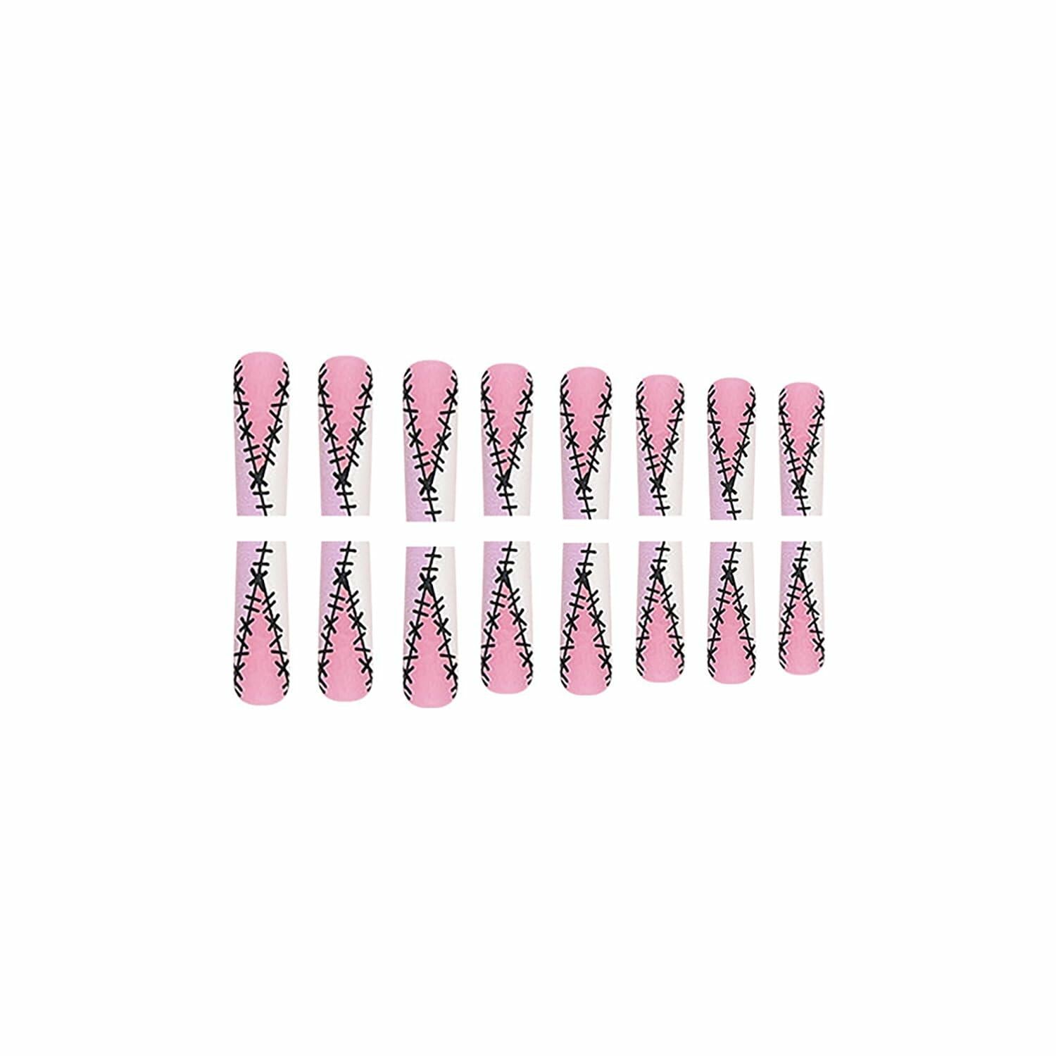 RIICFDD Halloween Fake Nails 24 Pcs Coffin Pink French Tip Ghost Designs