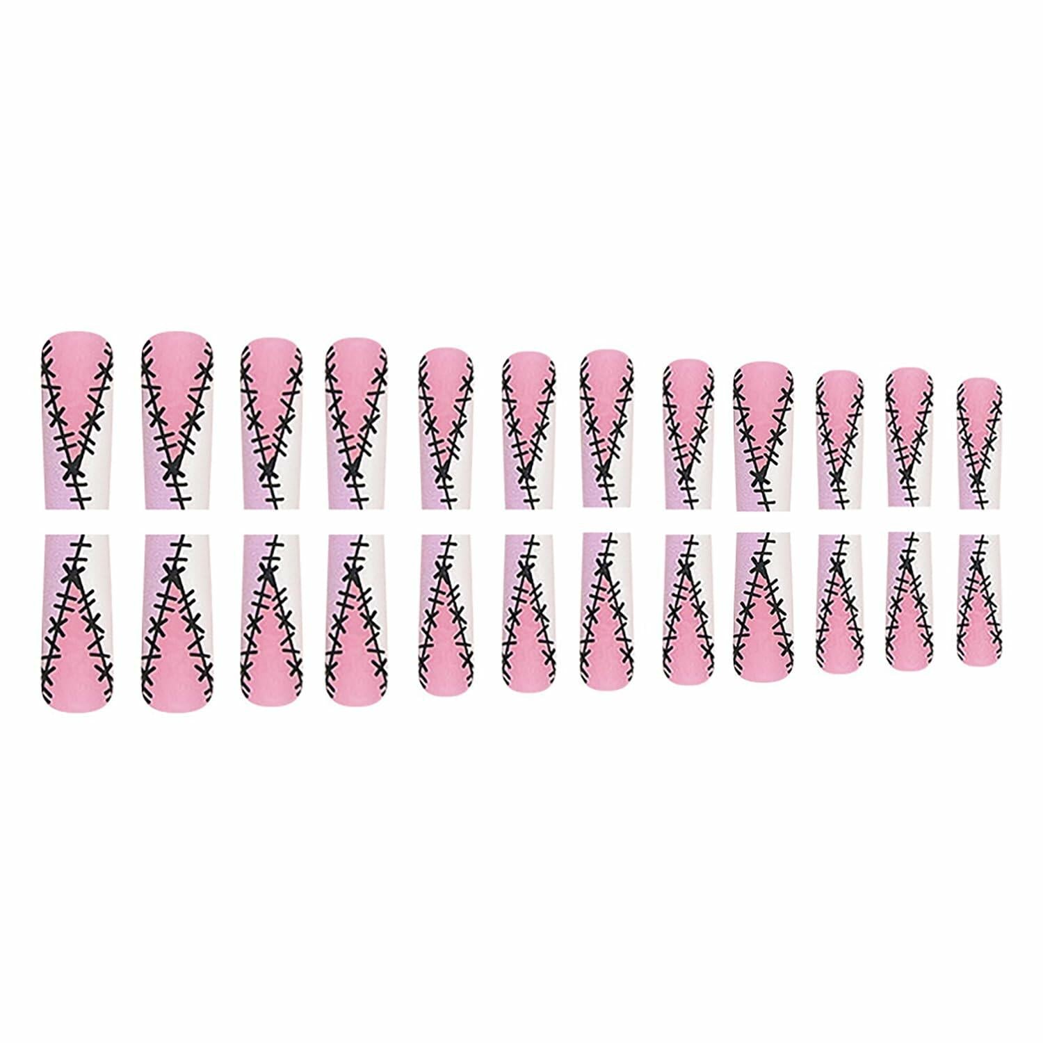 RIICFDD Halloween Fake Nails 24 Pcs Coffin Pink French Tip Ghost Designs