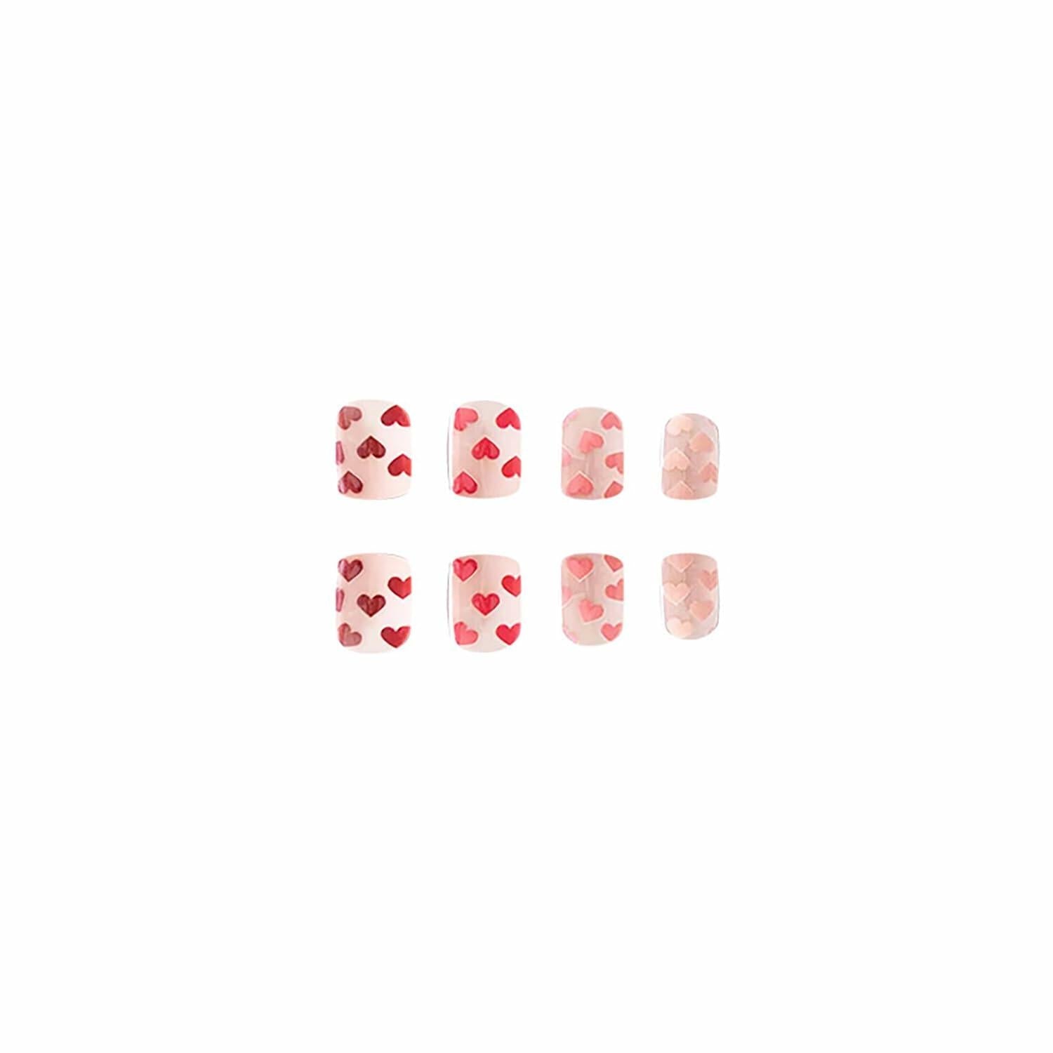 RIICFDD Heart Press On Nails Medium Square Glossy French Tip 72Pcs