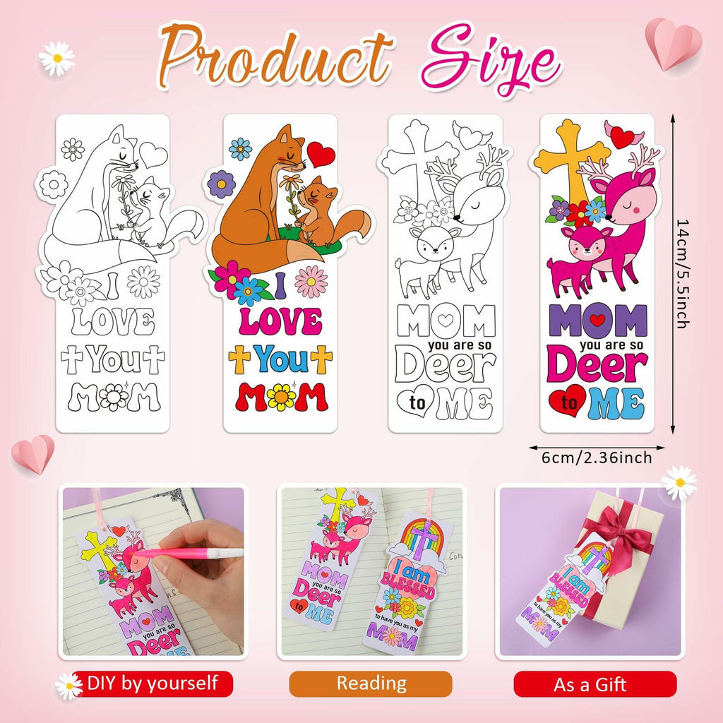 Dunzoom 200 Pcs Mother's Day Christian Coloring Bookmarks Bulk DIY