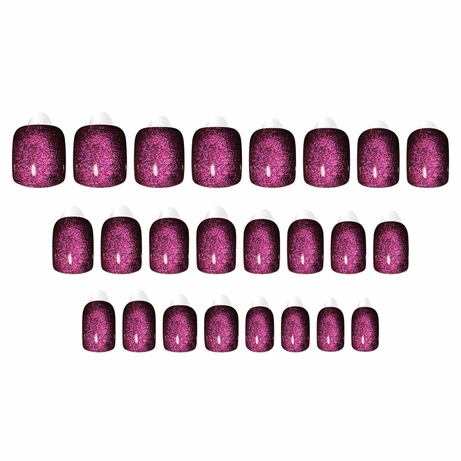 Purple Press On Nails Short Square Acrylic Cat Eye Color Changing 24 Pcs