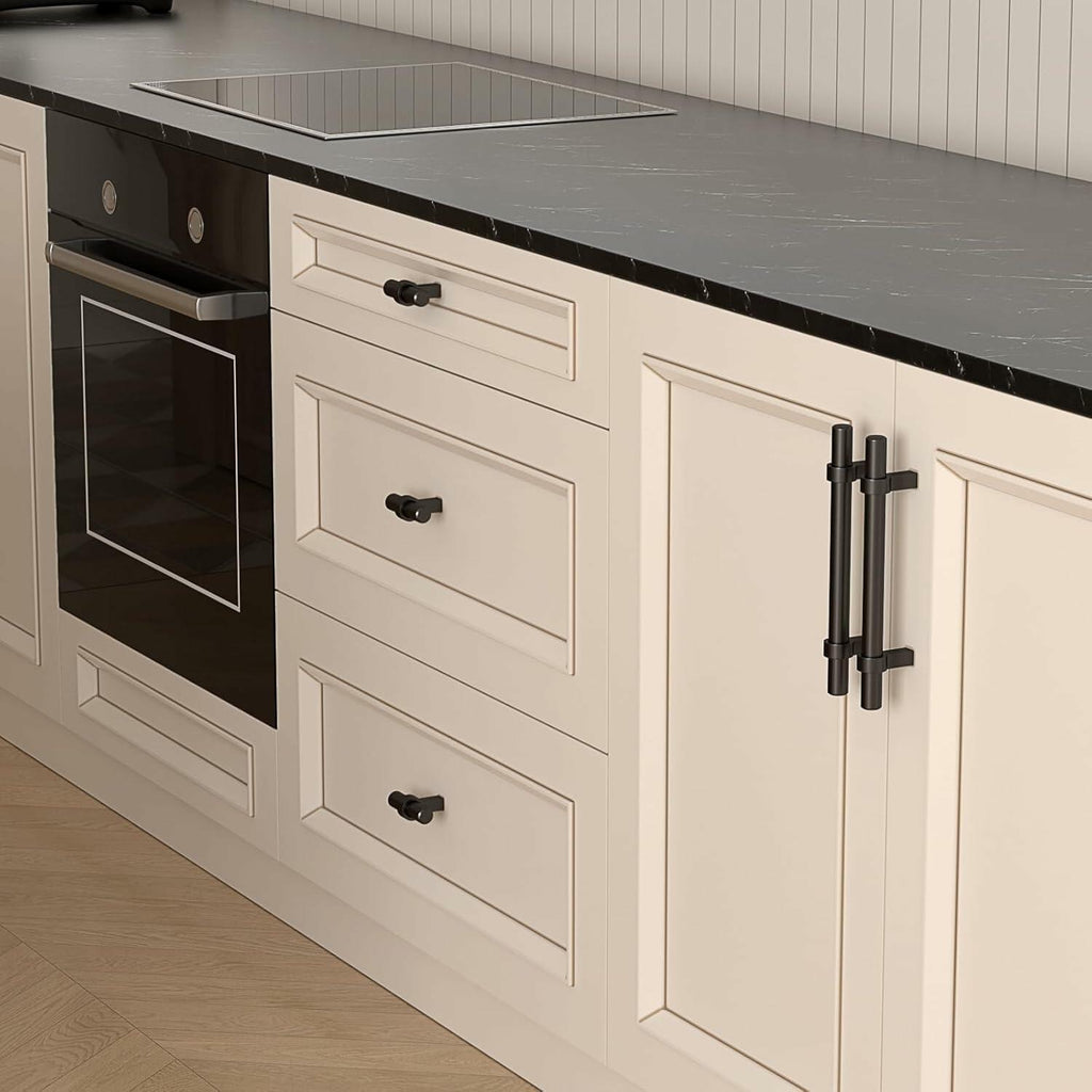 goldenwarm 6 Pack Black 5 Inch Cabinet Handles Stainless Steel Zinc Alloy