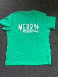 Merry Christmas Women's Graphic Short Sleeve Shirt Green Size XL
