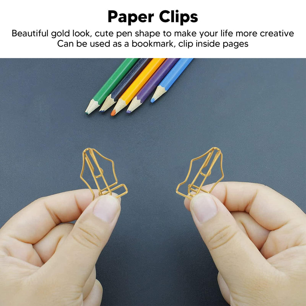 FUZHUI Paper Clips 100 Pcs Large Gold Plastic Covered Iron Pen-Shaped