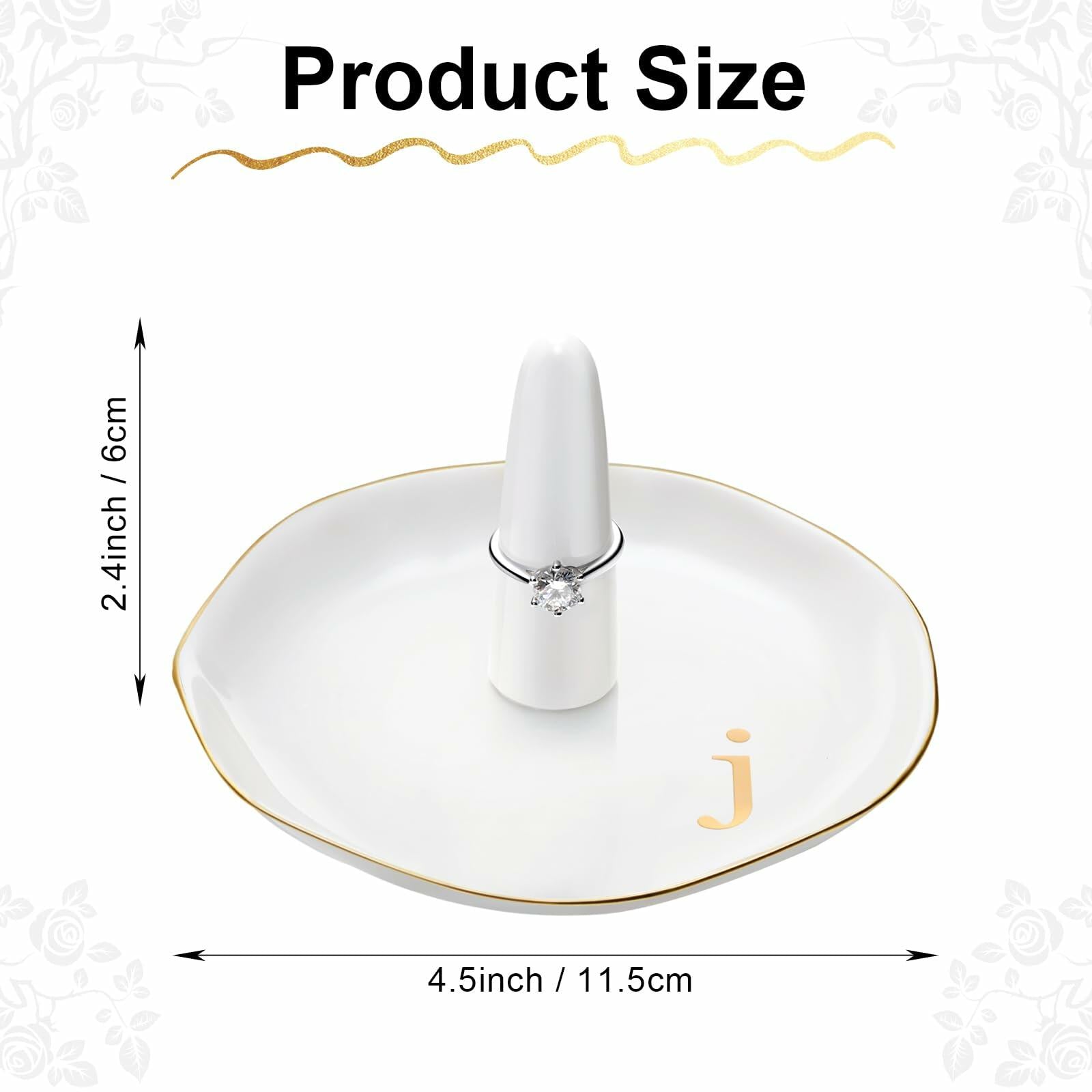 Beeveer Ceramic A-Z Ring Holder Jewelry Tray 4.5x2.4in White Trinket Dish