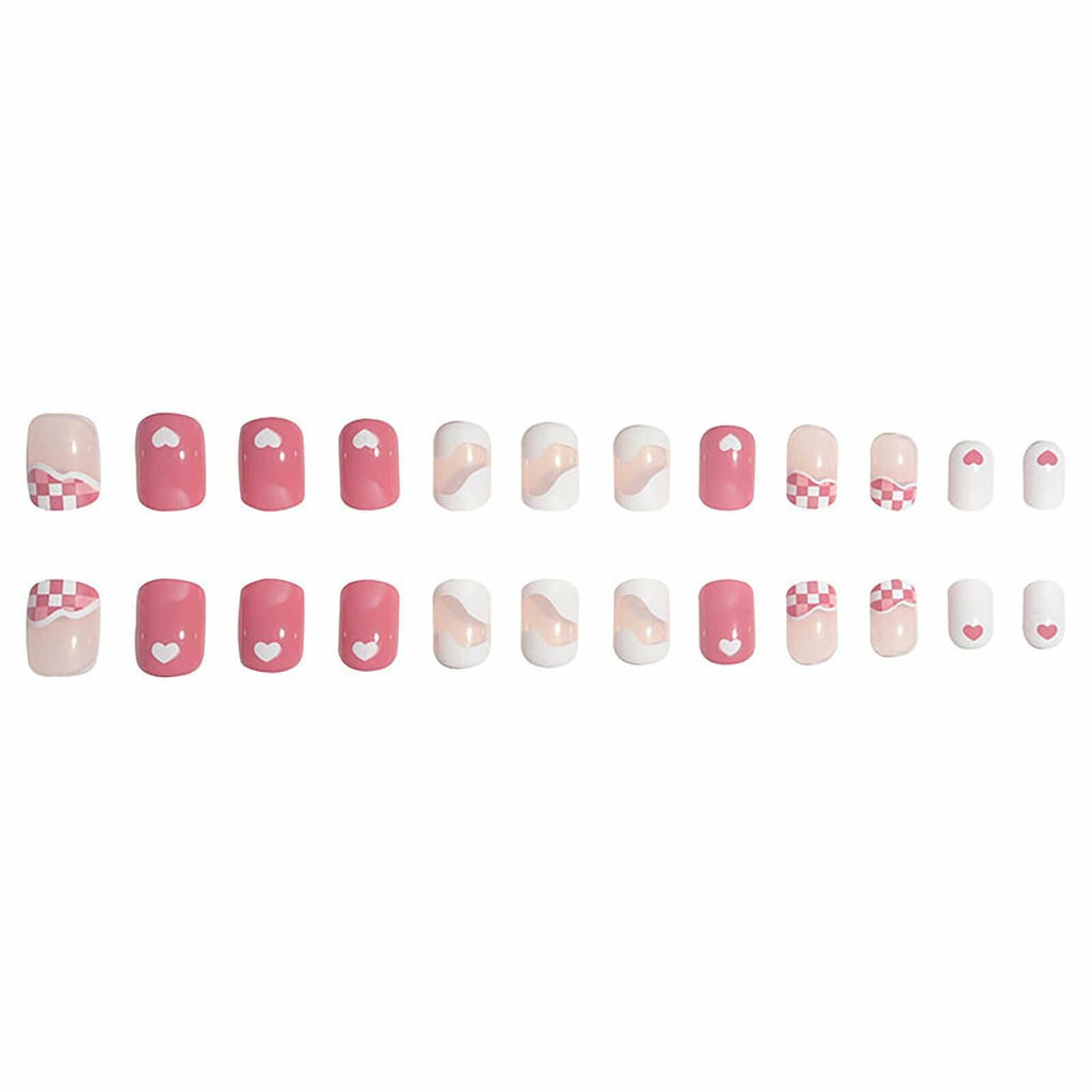 Vokupoga Square Press On Nails White Pink Acrylic 24Pcs Reusable