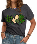 JMHACHY St. Patrick's T-Shirt Women Shamrock Heart Leopard Grey Size M