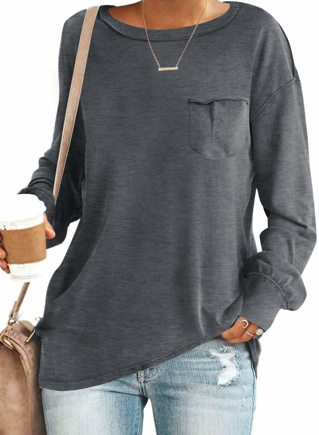 SENSERISE Womens Crewneck Sweatshirt Long Sleeve Pockets Green Size M