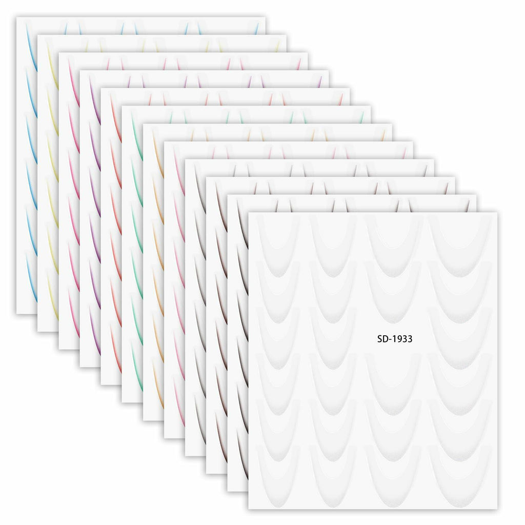 Lnngub Nail Art Stickers French Gradient Stripes White 12 Sheets