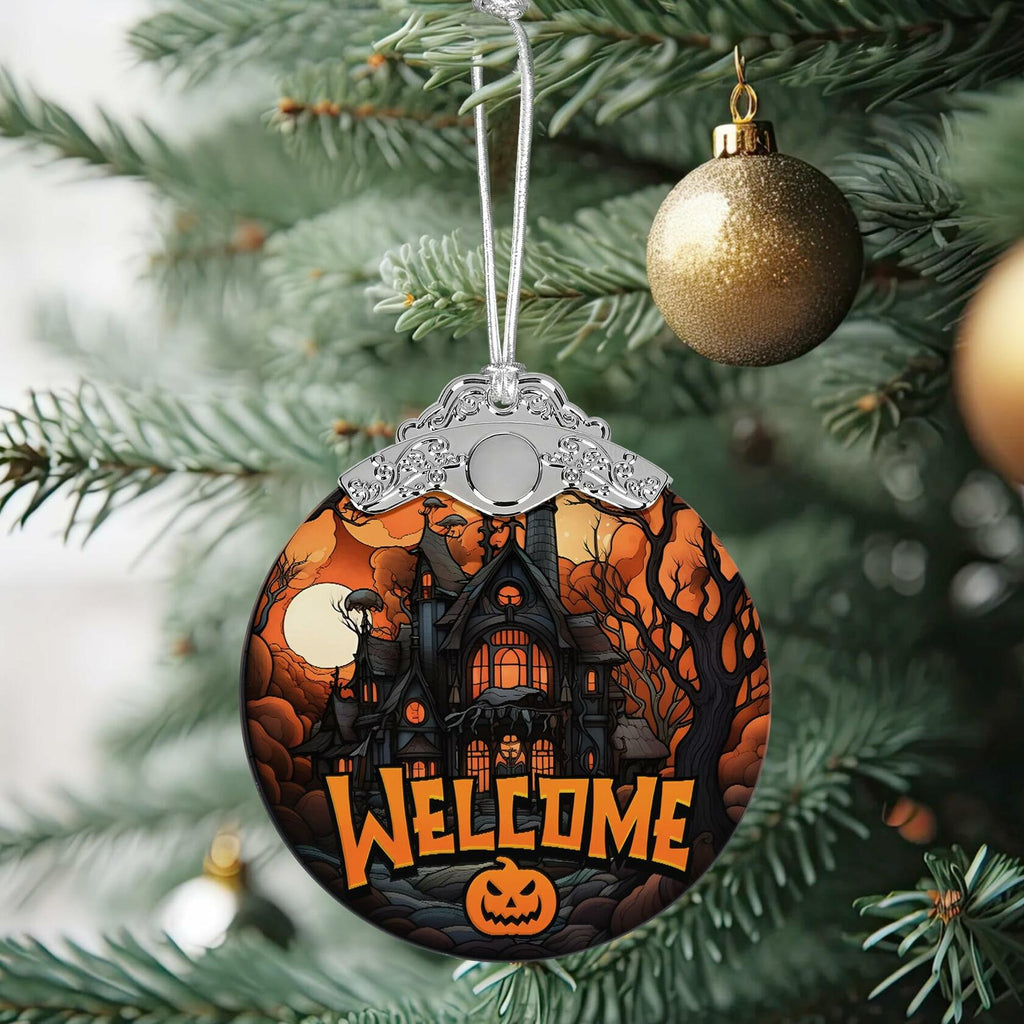 Welcome to The Haunted House Stained Glass Christmas Ornament Holiday Decor
