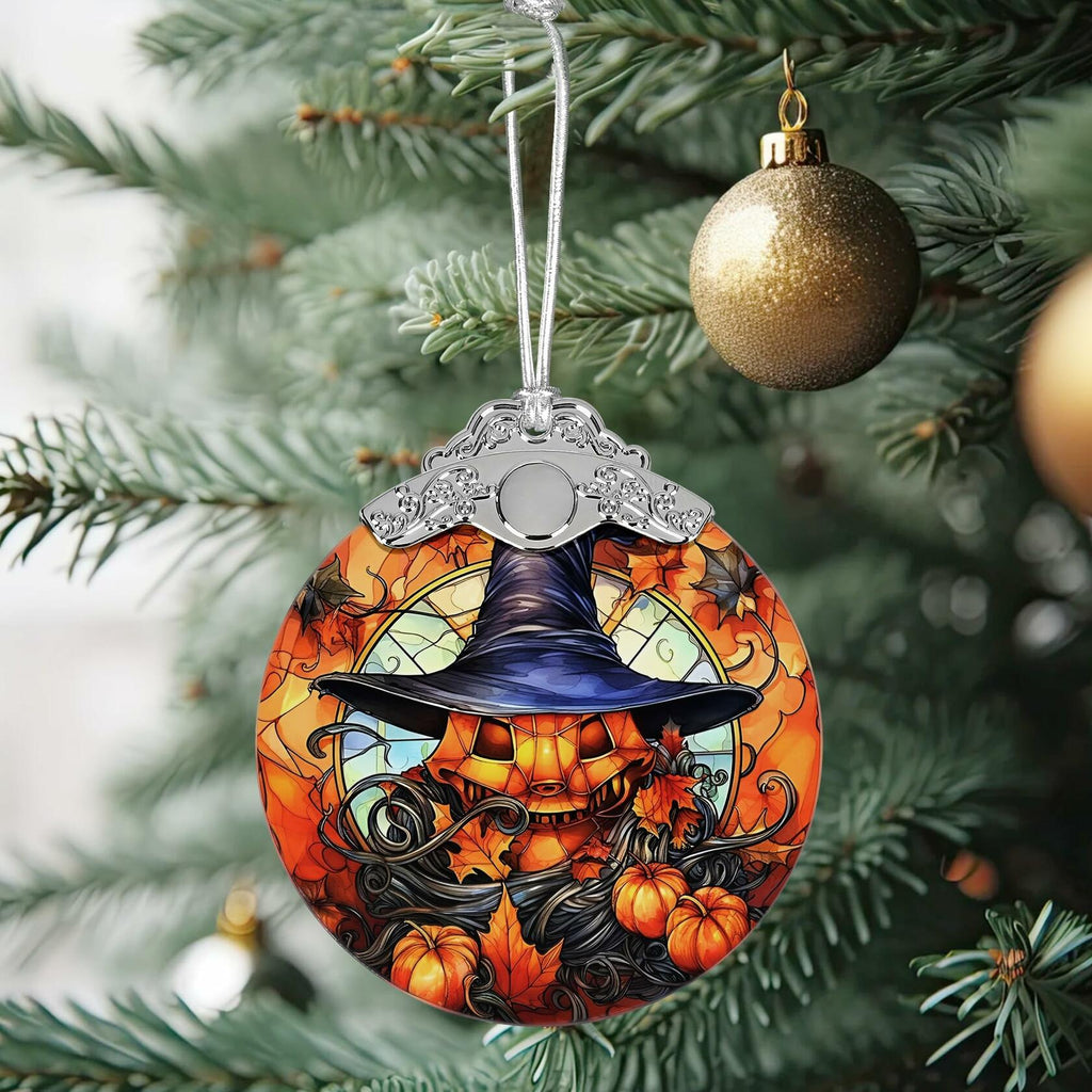 Terrifying Pumpkin Stained Glass Christmas Ornament Holiday Decoration