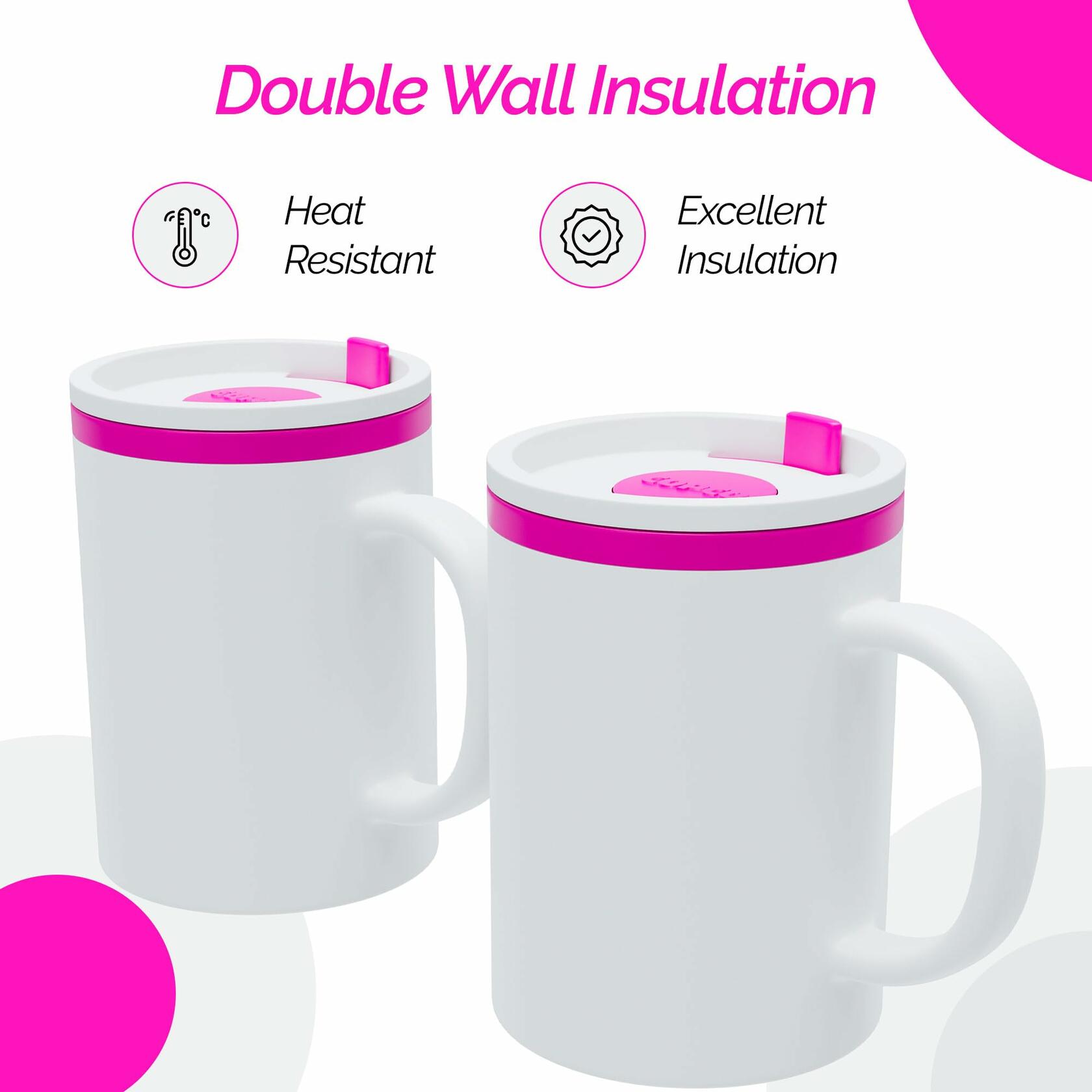Copco Desk Mug 16 oz Double-Wall Insulated Spill-Resistant Pink BPA-Free