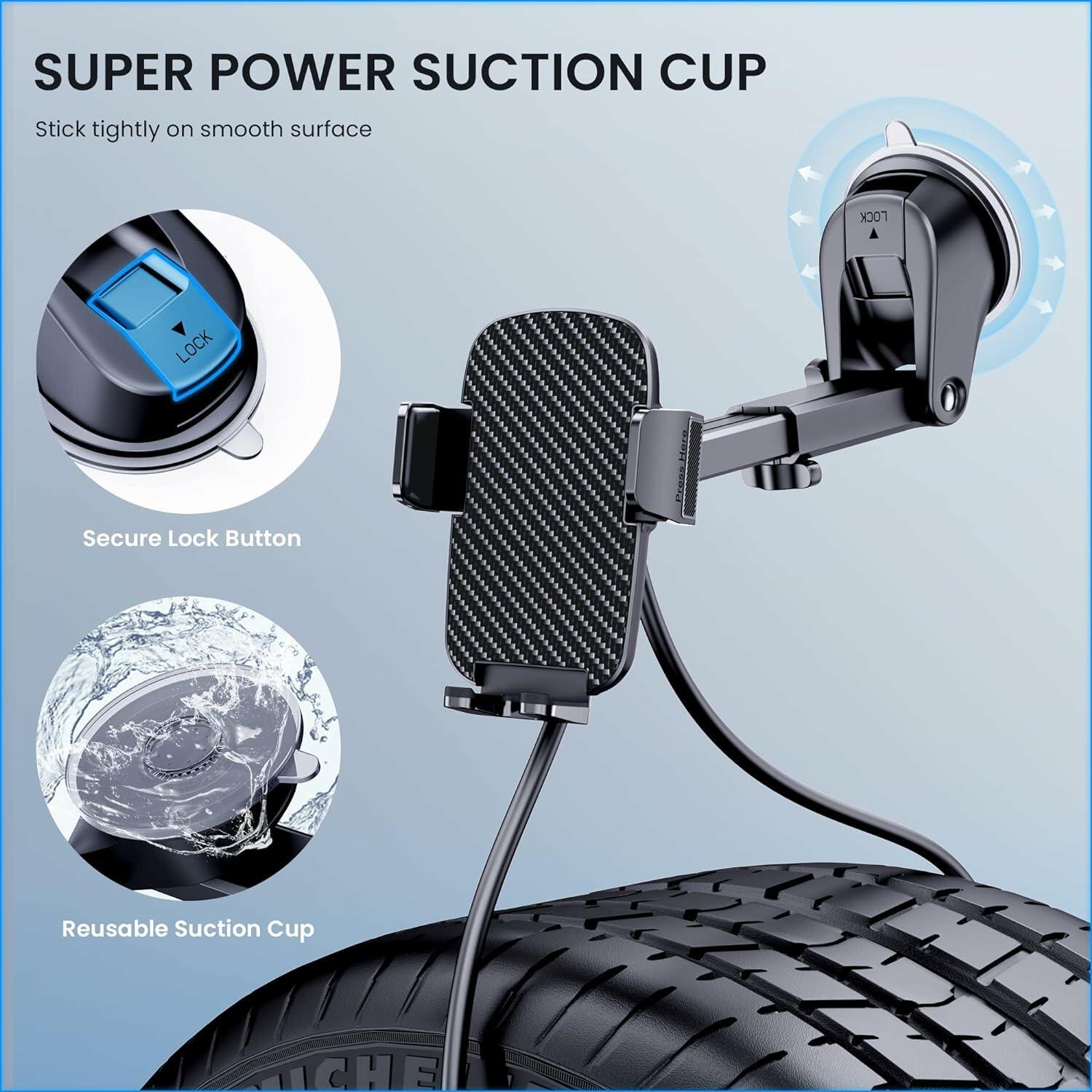 GUWEZ Car Phone Holder Super Stable Dashboard Windshield Mount Universal Black