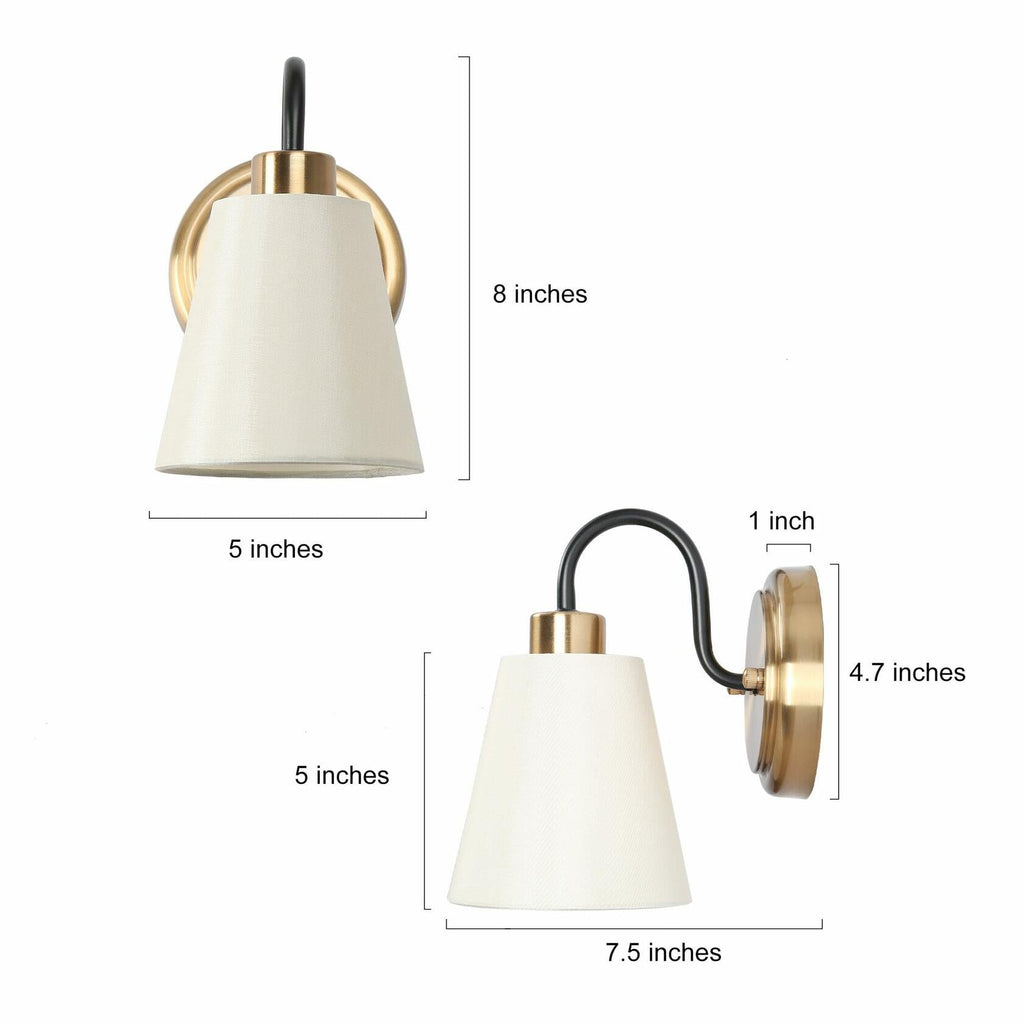 GEPOW Black Gold Wall Sconce Modern Fabric Shade Bathroom Wall Light