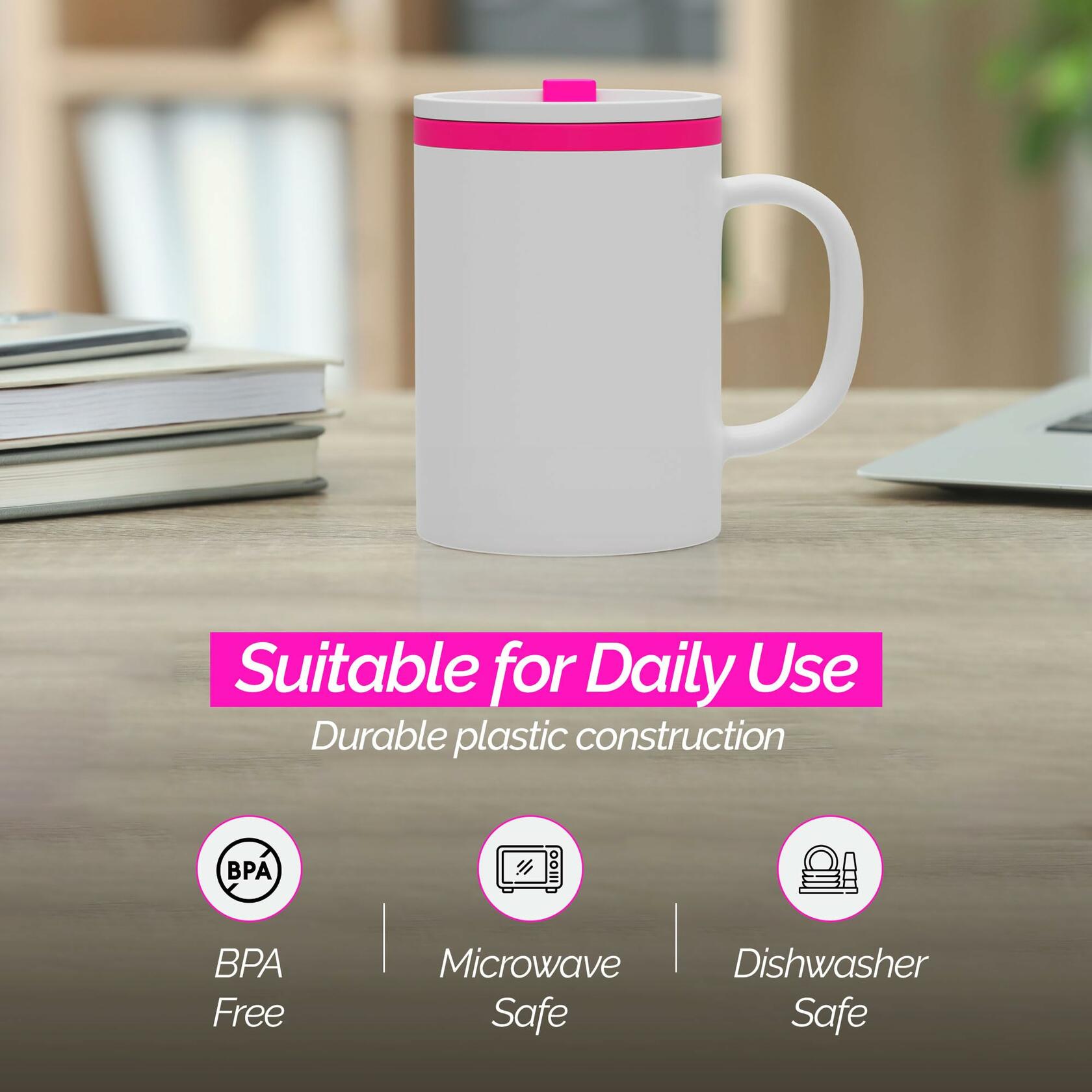 Copco Desk Mug 16 oz Double-Wall Insulated Spill-Resistant Pink BPA-Free