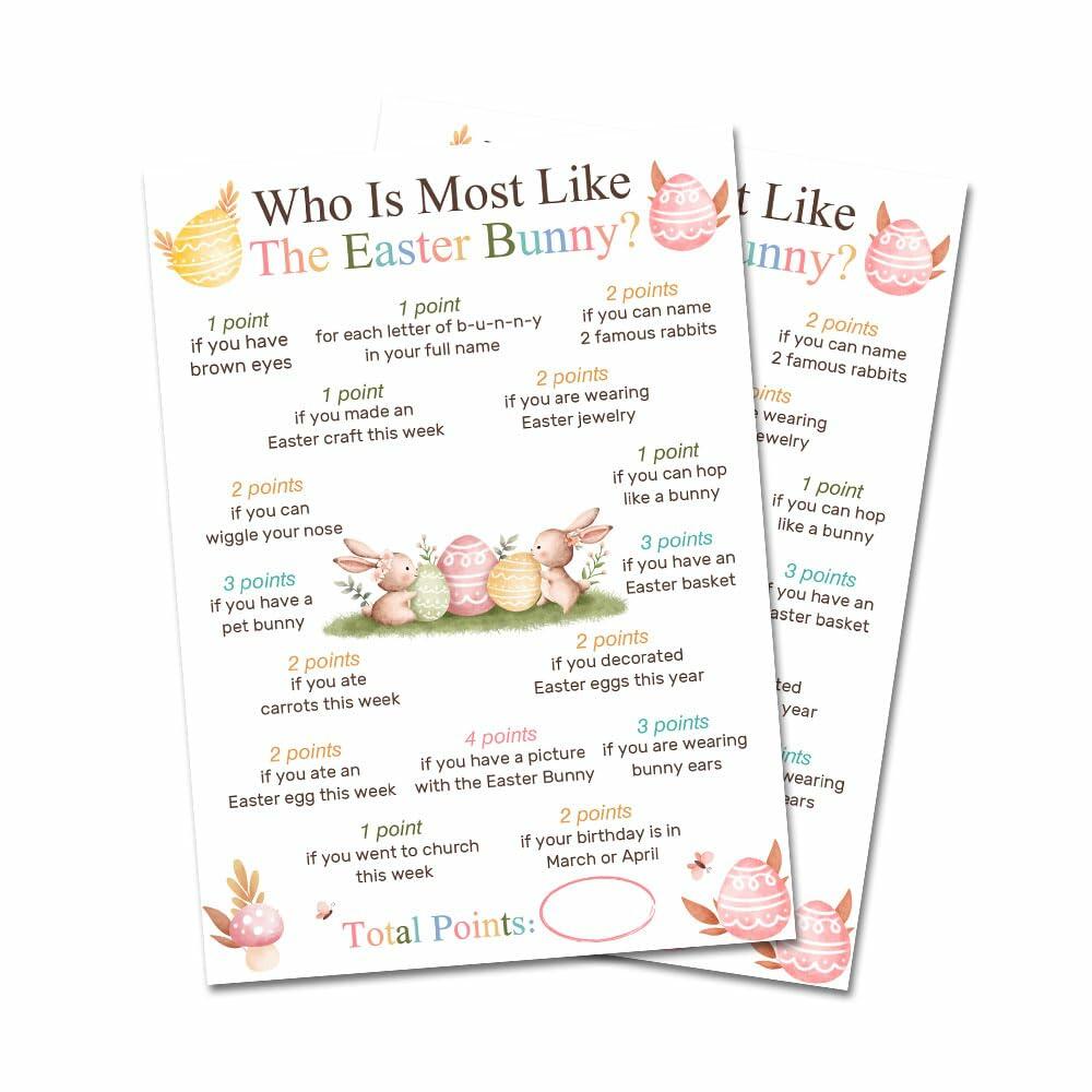 Who Is Most Like The Easter Bunny Game Cards Watercolor Eggs Flowers Set 20
