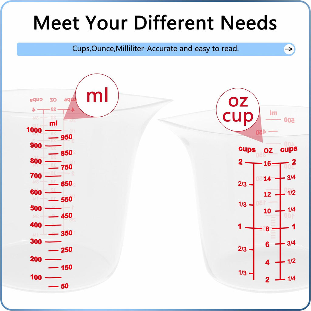 TILUCK Measuring Cup Set BPA Free Plastic 3Pcs 4,2,1 Cup Kitchen